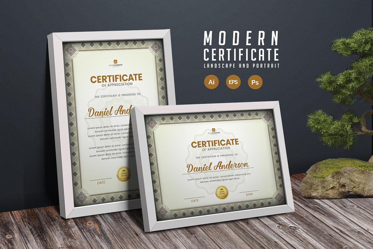 556.   Modern Certificate Template, a Stationery Template by CreativeRezwan