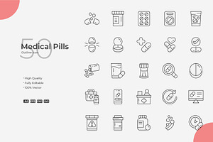 Medical Pills Outline Icons, an Outline Icon by Bloodline