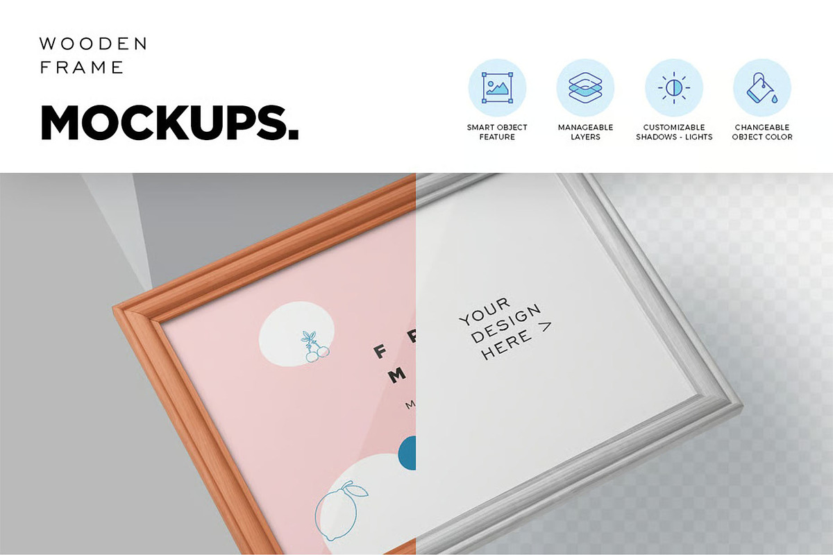Rectangle Wooden Frame Mockups, an Advertising Mockup by megostudi0 (Photo 4 of 6)