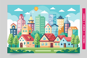 Vibrant city sunny sky clouds, an Illustration by Tanuart