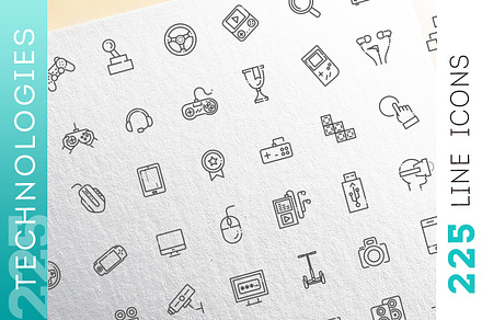 Technologies concepts, icons set, an Outline Icon by Tettygreen