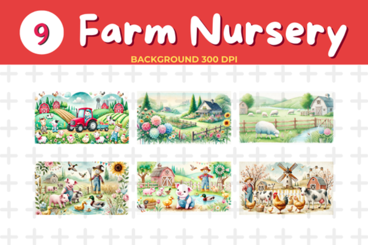 Watercolor Farm Nursery Background, a Background Graphic by John_Walker (Photo 1 of 4)