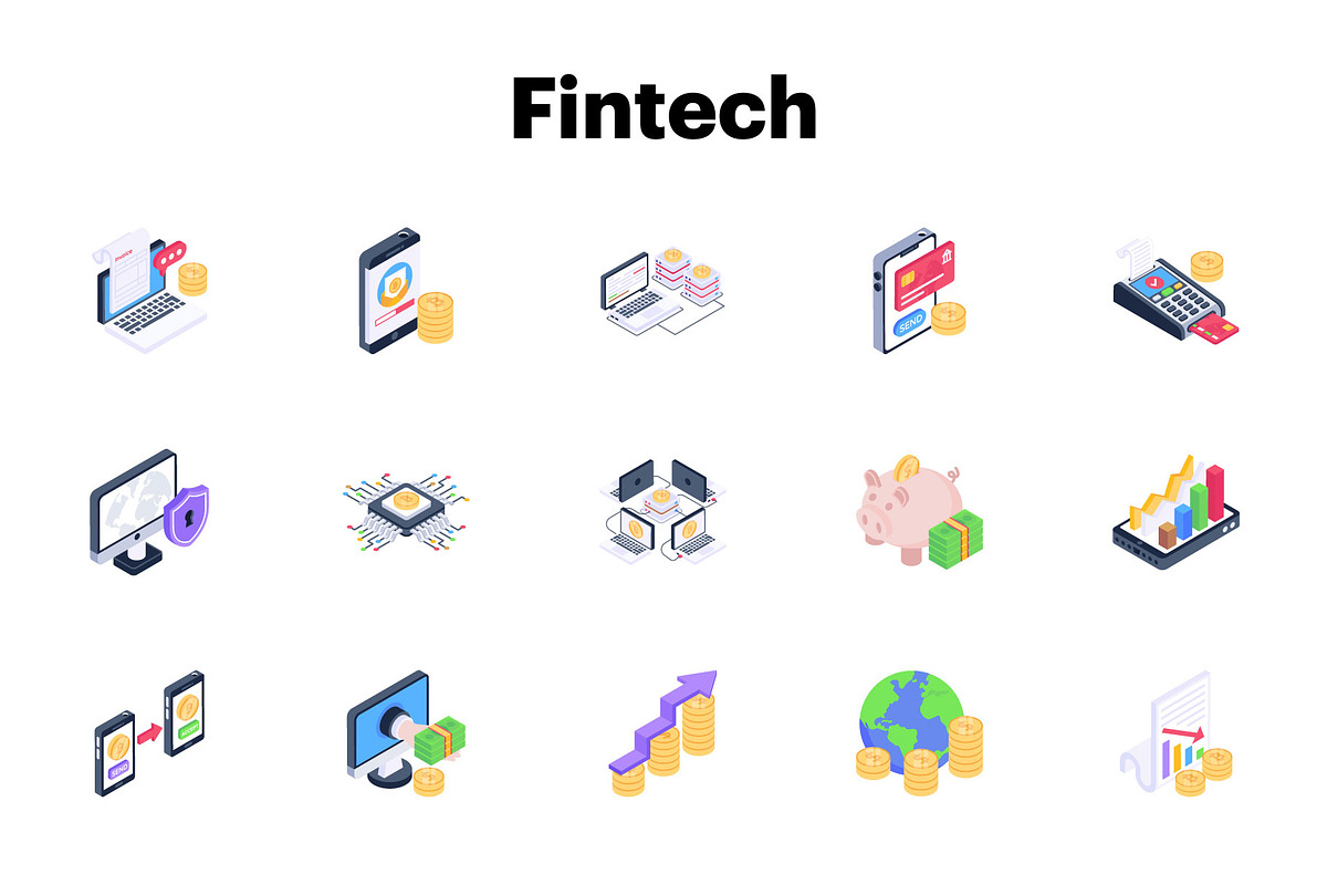 100 Fintech isometric icons, an Outline Icon by Brickclay (Photo 6 of 6)