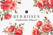 Watercolor Red Roses Clipart, a Decorative Illustration by Primrose Blume (Thumbnail 1 of 4)