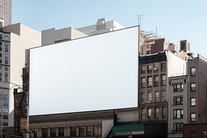 Empty billboard at wall building on city street. Ilustration. Ge