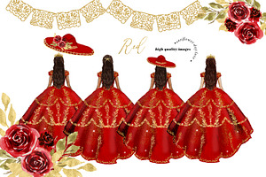 Red & Gold Princess Dress Clipart