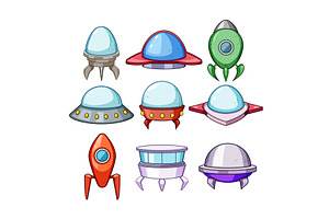 Cartoon alien spaceships flying, an Object Illustration by pikepicture