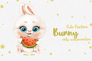 White rabbit eats watermelon, an Animal Illustration by Azuzlikus (Thumbnail 1 of 3)