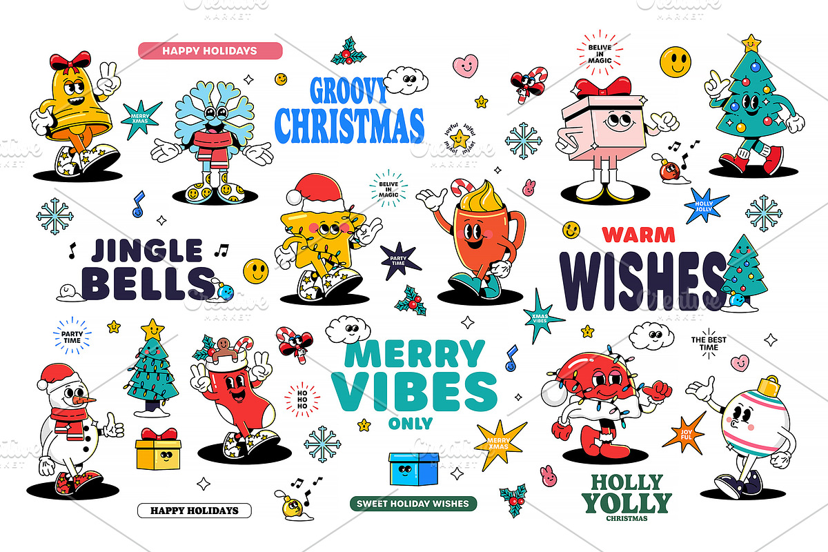 Groovy Christmas Characters set, an Object Graphic by Creative Graphics (Photo 1 of 7)