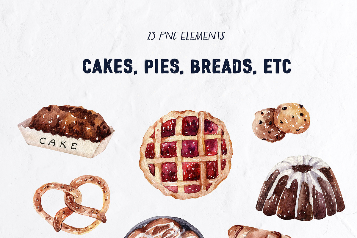 LET'S BAKE Watercolor Aesthetic set, a Food Illustration by anastasiia.art (Photo 6 of 13)