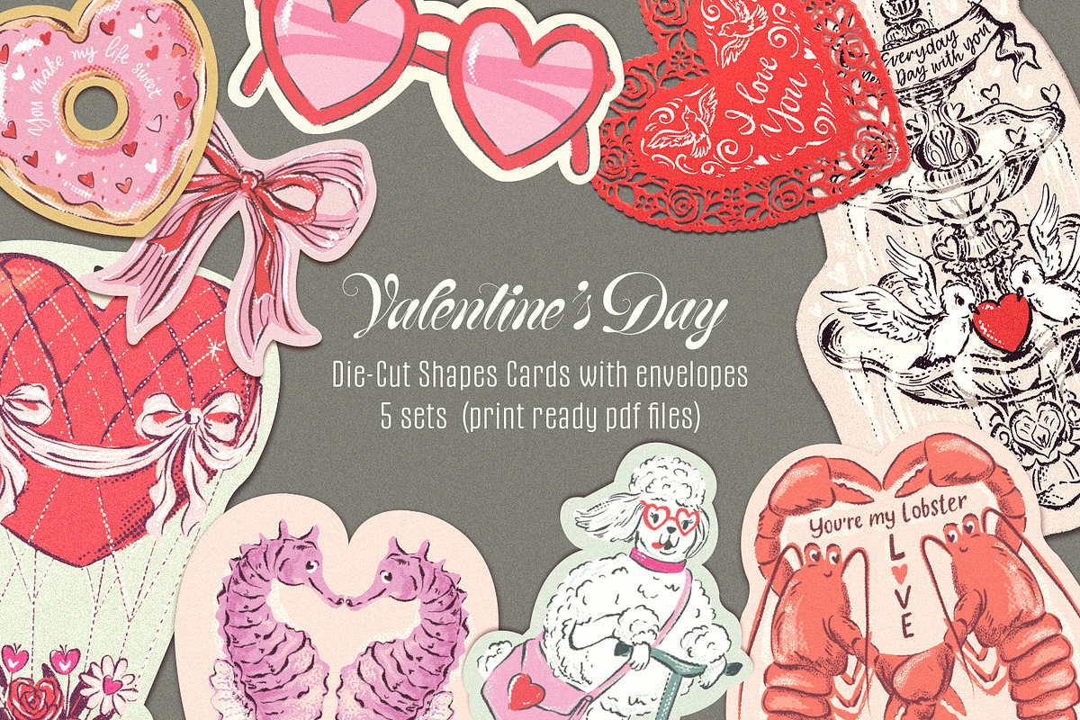 Valentine's Cards Die-Cut Shapes, a Seasonal Illustration by HannaSymo (Photo 1 of 13)