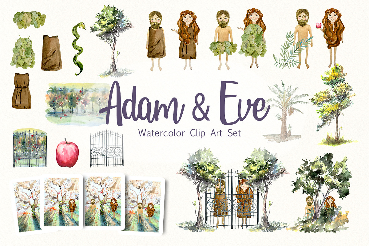 Adam and Eve - Watercolor Set, an Education Illustration by Tati Bordiu (Photo 1 of 5)
