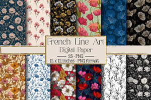 French Line Art Flowers Patterns, a Texture Illustration by DreamPrint404