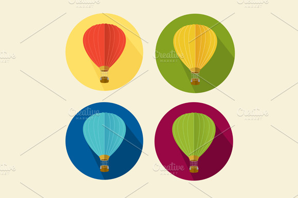 Air Ballon Icon Set Flat. Vector
