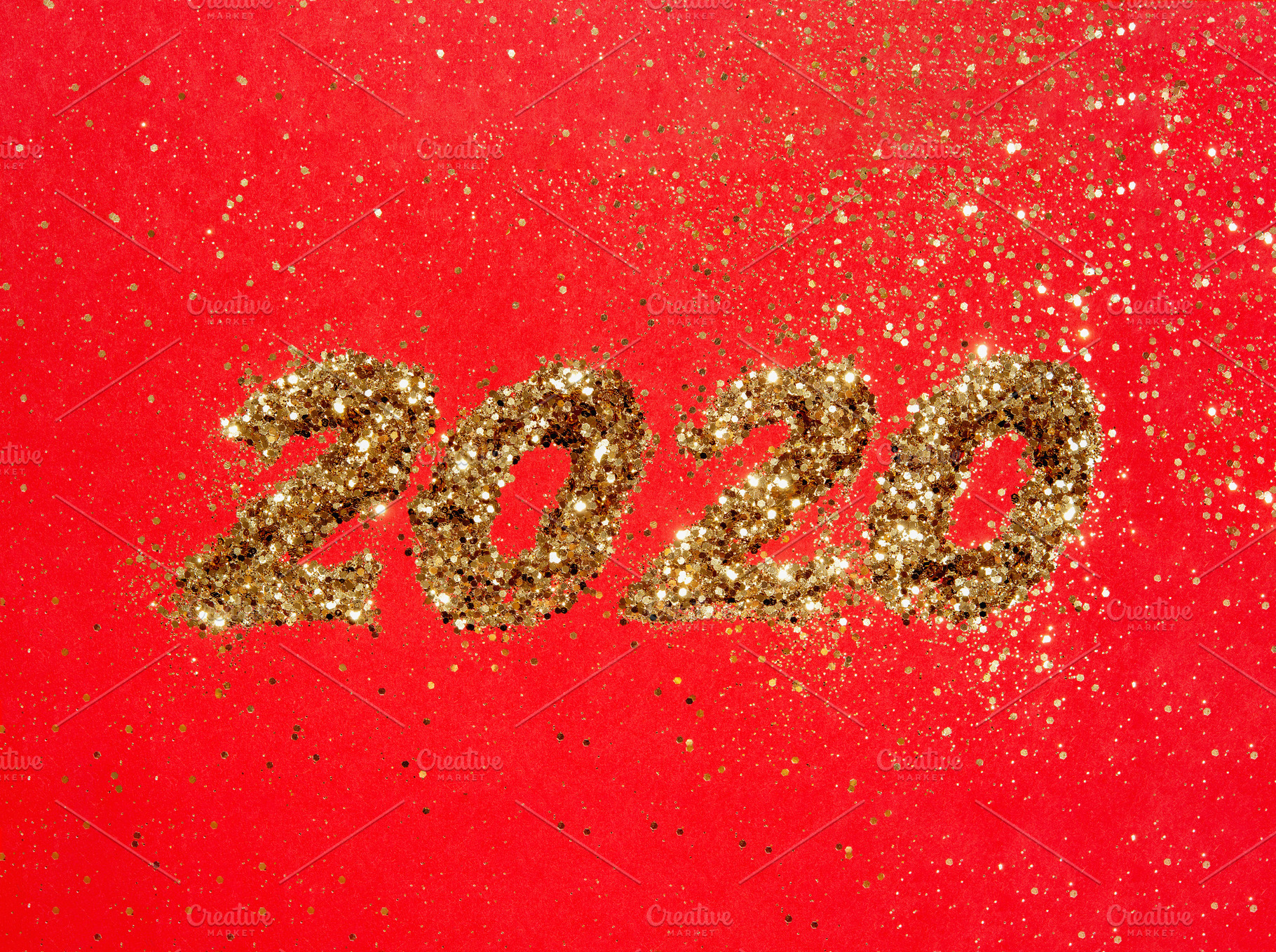 New 2020 year in golden glitter featuring 2020, happy new year, and red, an Abstract Photo by Liliya Trott Photos