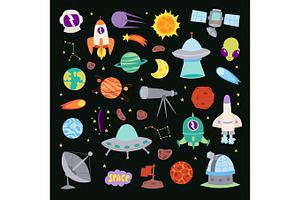 Astronomy icons stickers vector set, astronaut collection, a Technology Illustration by Vectorstockersland