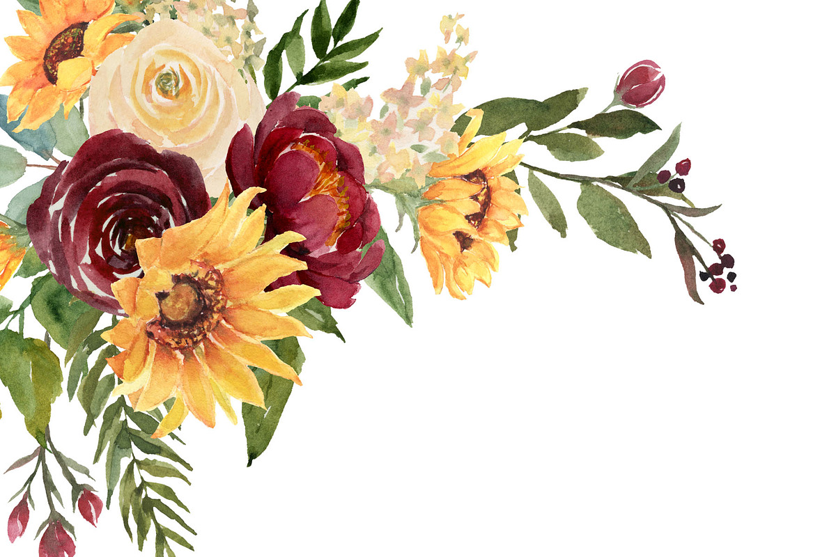 Sunflowers and Burgundy Flowers, an Illustration by Graphic Blue Bird (Photo 10 of 11)