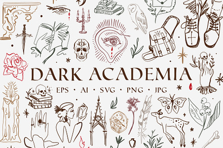 Dark Academia Bundle, an Object Illustration by Annie Konst