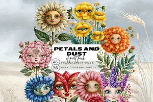 Surreal Flower Faces Clipart& Papers