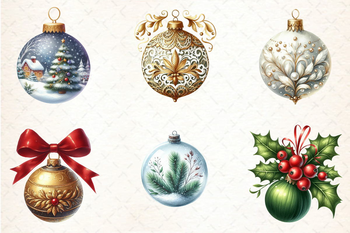Christmas Balls Ornaments Clipart, an Illustration by DreamCafeArt (Photo 4 of 8)