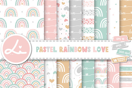 Pastel Rainbows Love Digital Papers