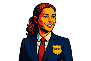 Female Security Officer in Suit and, a Person Illustration by AlexArt