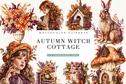 Autumn Witch Cottagecore Clipart, a Seasonal Illustration by BusyDaydesign (Thumbnail 1 of 7)