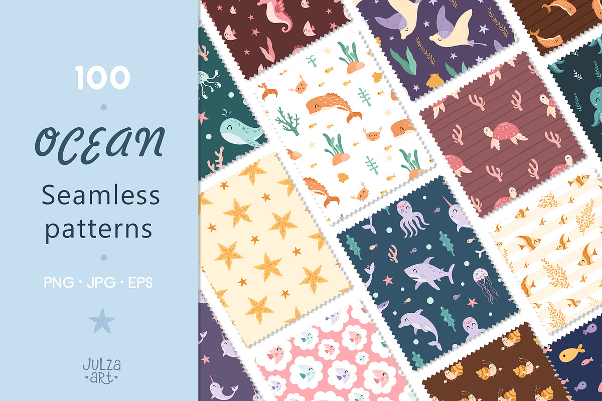 Ocean Seamless Patterns Pack, a Pattern Graphic by JulzaArt (Photo 1 of 11)