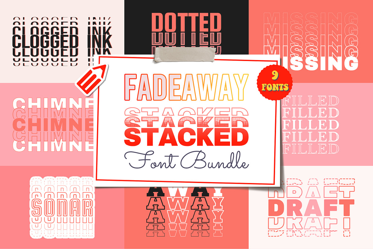 Fadeaway Stacked Font Bundle, a Font by WADLEN (Photo 1 of 10)