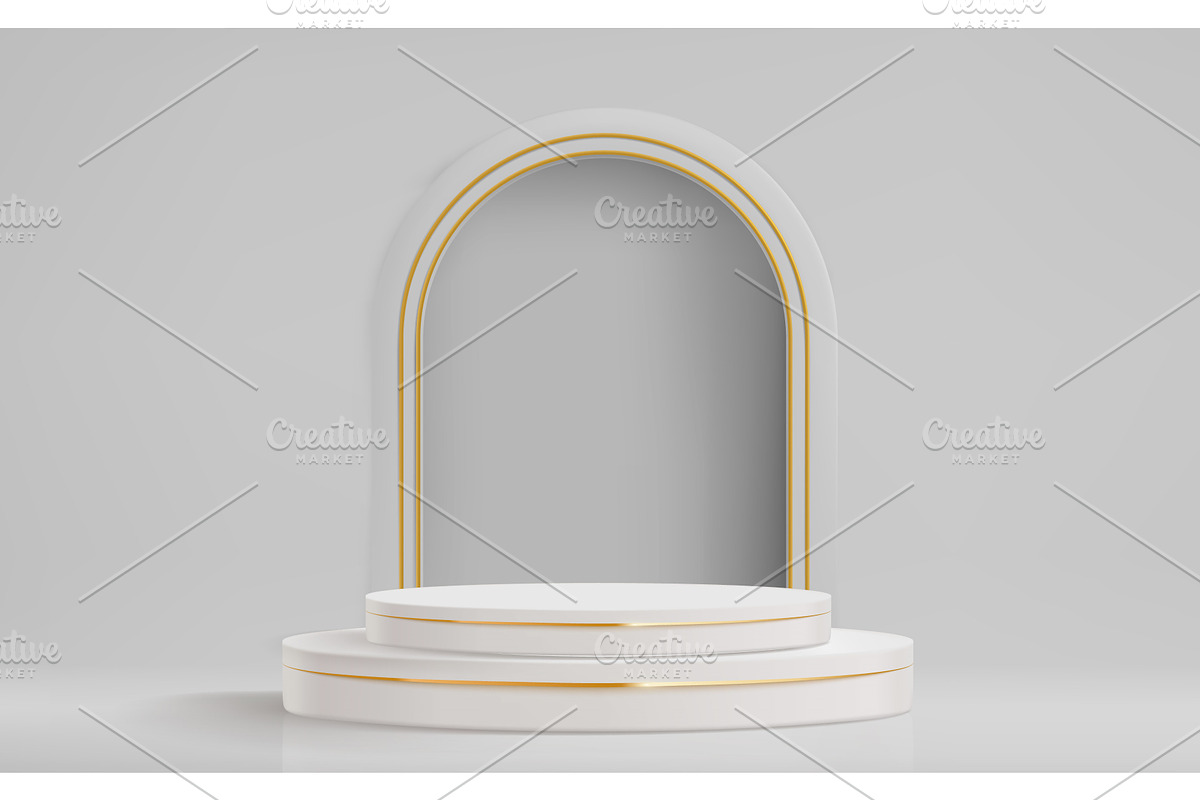 White gold 3D podium with elegant, an Illustration by art PVP - market