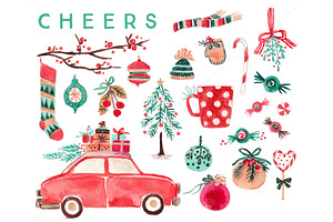 Watercolor Christmas Clip Art Set