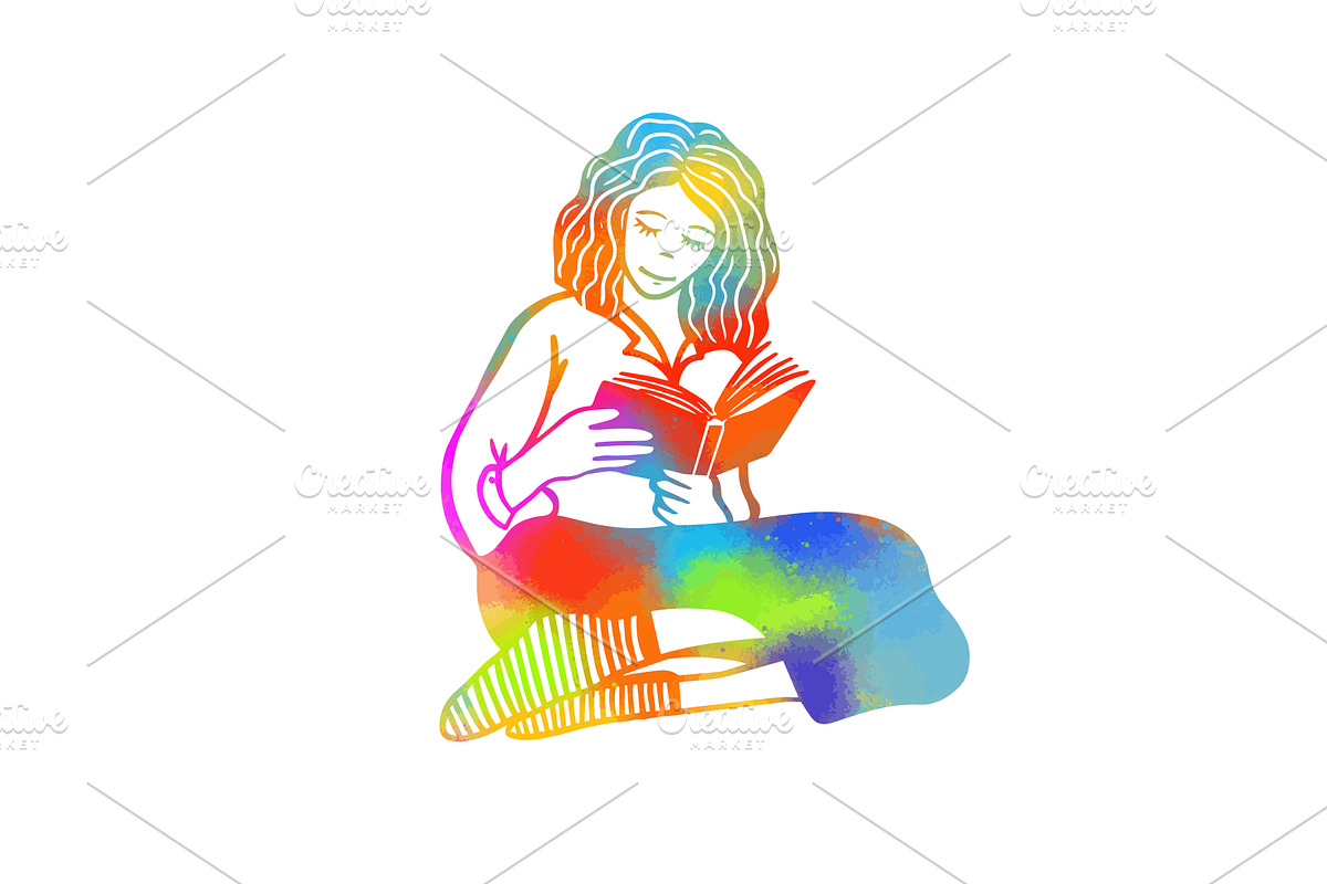 Girl reading a book colorful drawing, an Object Illustration by Nenahliadava Design