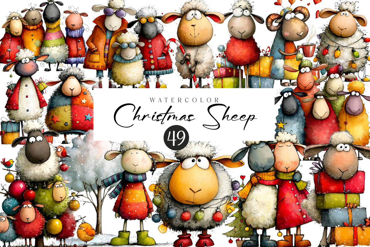 Funny Christmas Sheep Clipart, an Illustration by CreationArt (Photo 1 of 6)
