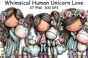 Whimsical Human Unicorn Love Clipart, an Illustration by CraftArtStudio