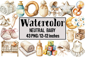 Neutral Baby Watercolor, an Illustration by Design Market