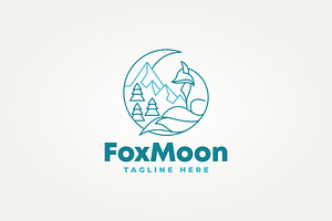fox with moon and mountain logo, a Branding & Logo Template by Blazybone