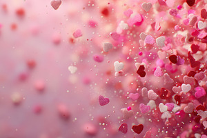Pink hearts falling romantic backgro, a Photo by Pixeness Studio