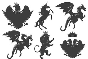 Heraldic Animals Icons Set