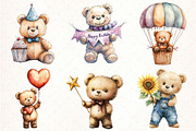 Watercolor Cute Teddy Bear PNG, an Illustration by Pixels.Craft (Thumbnail 2 of 7)