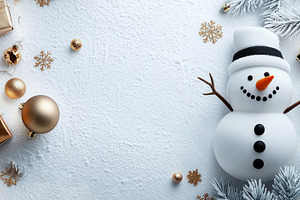 Smiling snowman with white hat and carrot nose surrounded by gol, an Animal Photo by José Manuel Gelpi