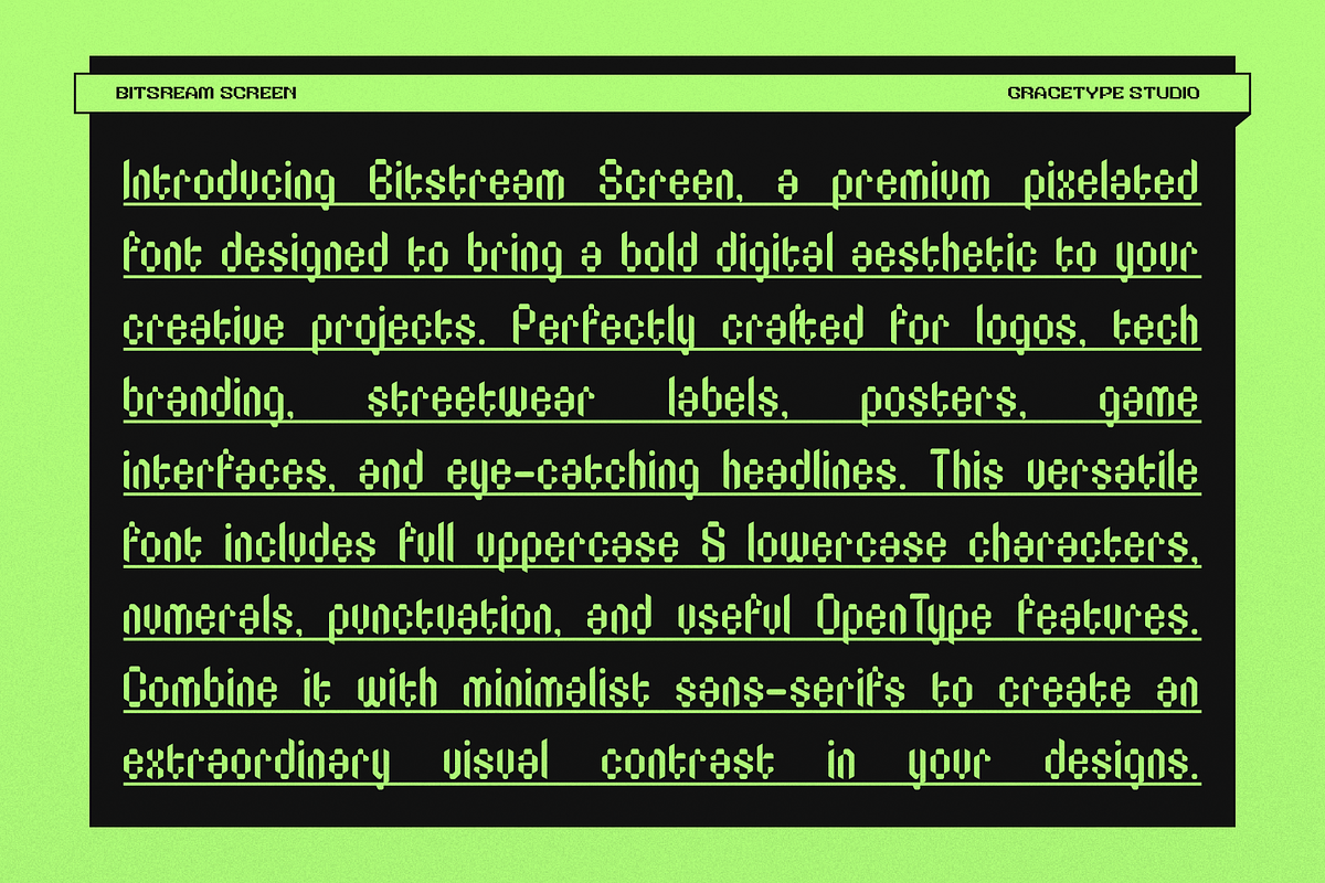 Bitstream Screen | Pixelated Font, a Sans Serif Font by gracetype_studio (Photo 4 of 12)