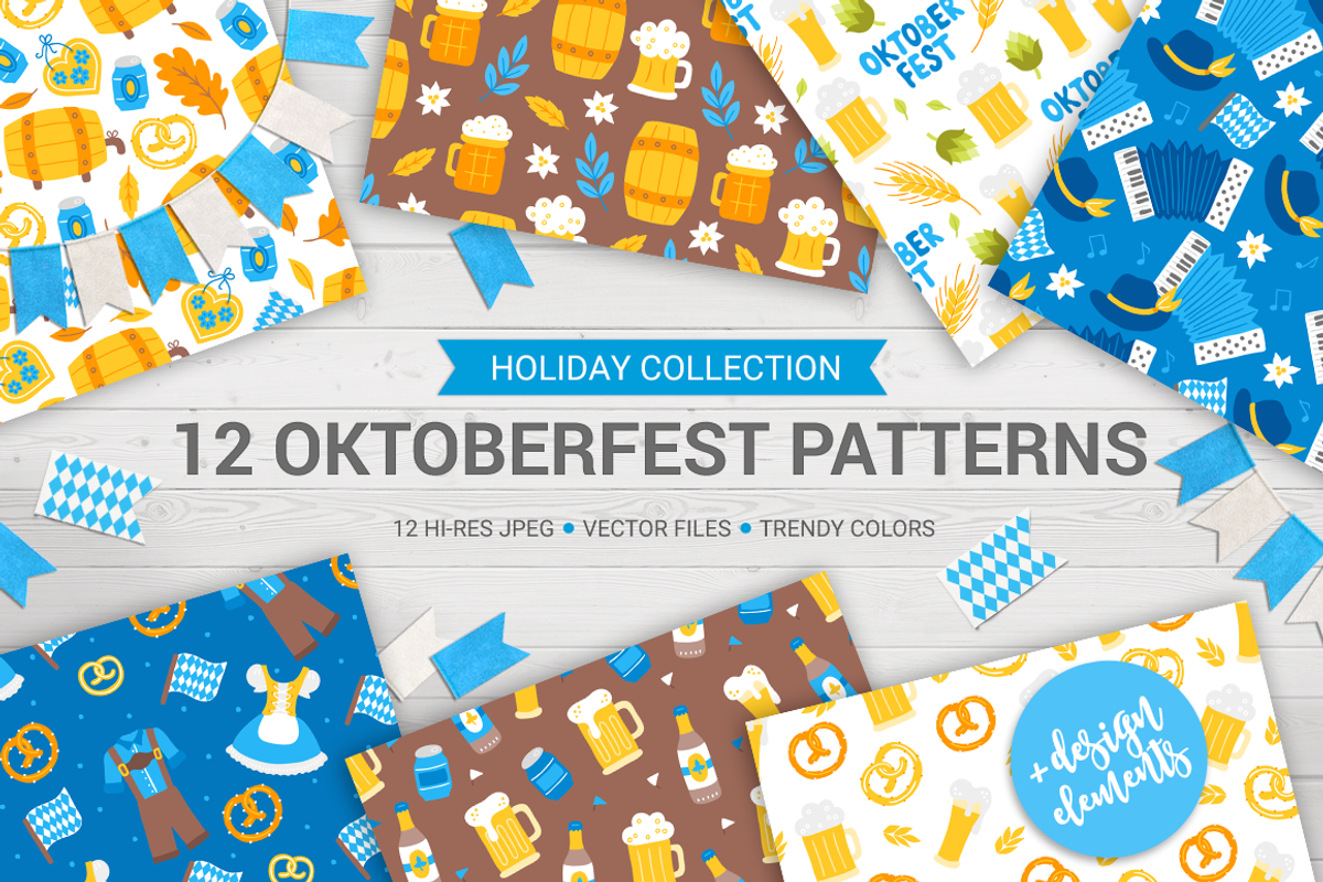 12 Oktoberfest Patterns + Bonus pack, a Pattern Graphic by miumiu