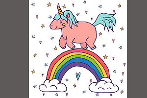 Set Of Cute Unicorn Illustration