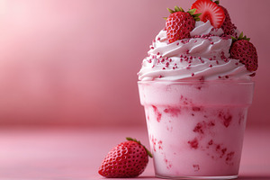 Strawberry dessert served in a glass, a Photo by Tanuart