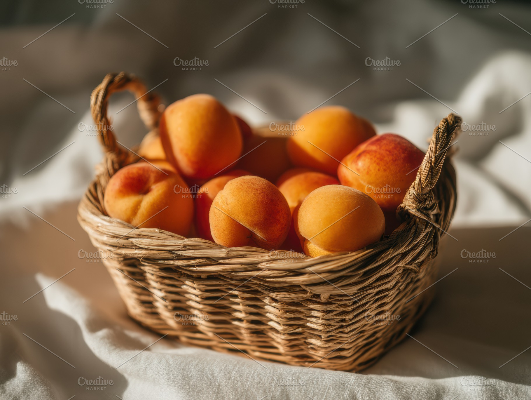 Wicker Basket with Apricots, a Food & Drink Photo by Virgo Studio