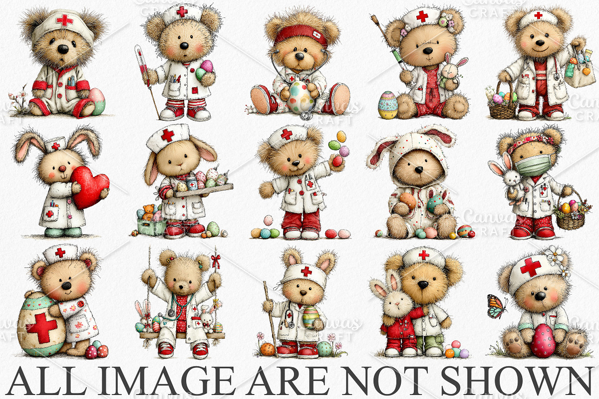 Whimsical Easter Nurse Teddy Clipart, an Illustration by Canvas Craft (Photo 3 of 7)