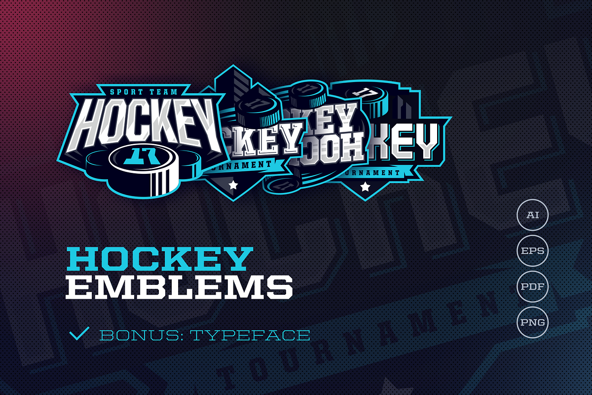 4 Hockey Emblems + Typeface, an Illustration by TickStyle (Photo 1 of 4)