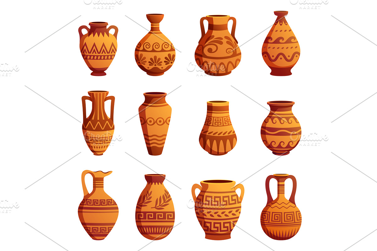 Greek style pots. Cartoon ceramic, an Illustration by Valerie Bodnar