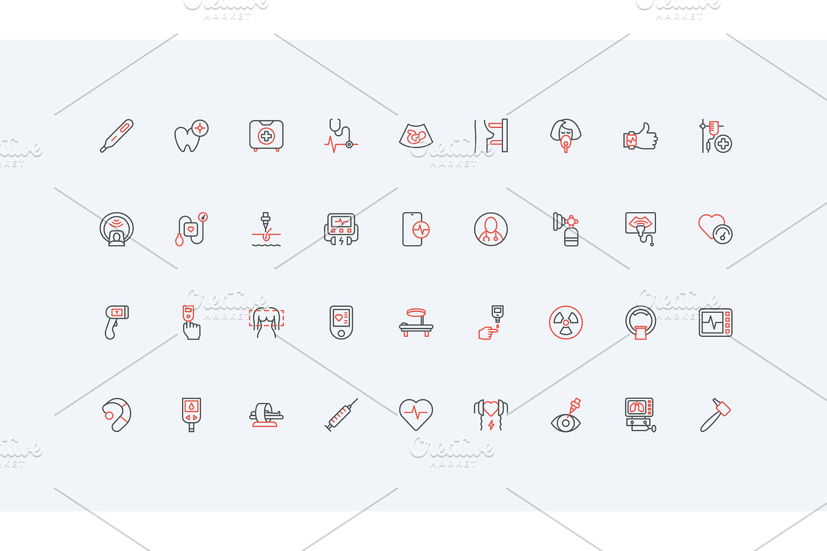 Medical devices hospital icons, an Object Illustration by Lemberg Vector