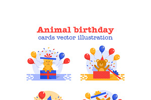 animal birthday cards vector